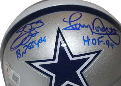 Emmitt Smith & Tony Dorsett Signed Dallas Cowboys VSR4 Mini Helmet (BAS)