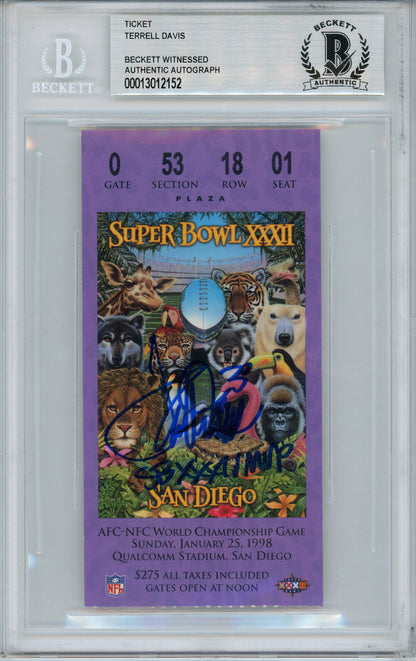 Terrell Davis Autographed Super Bowl XXXII Ticket Stub BAS Slabbed