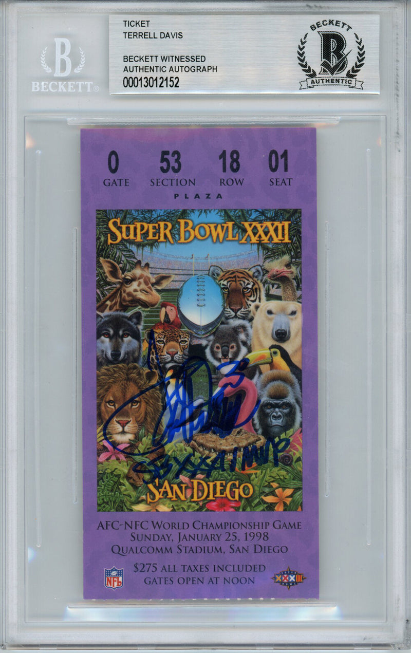 Terrell Davis Autographed Super Bowl XXXII Ticket Stub BAS Slabbed