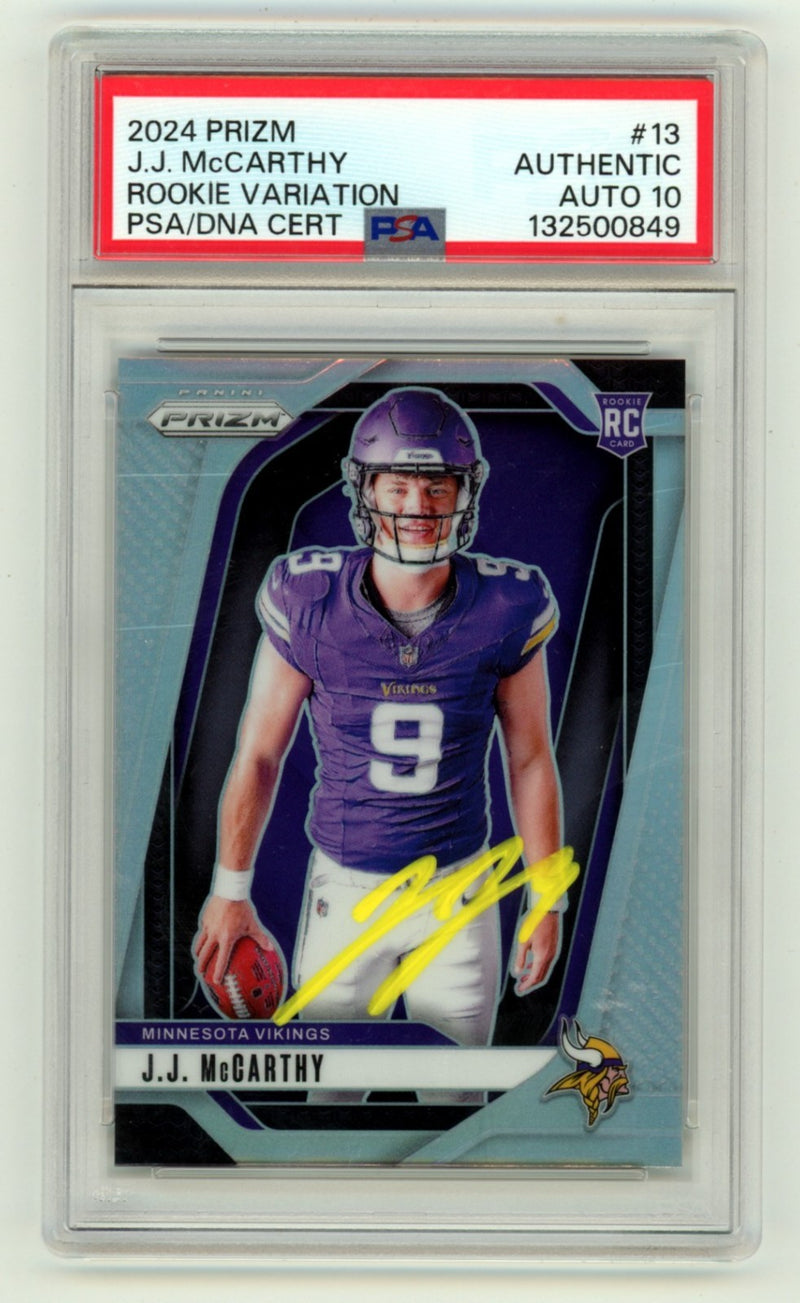J.J. McCarthy Signed 2024 Panini Prizm Rookie Variation Card - PSA 10