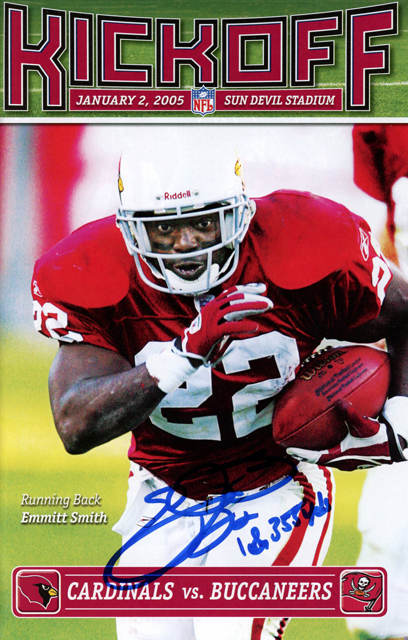 Emmitt Smith Signed Arizona Cardinals Kickoff Program "18355 Yards" BAS
