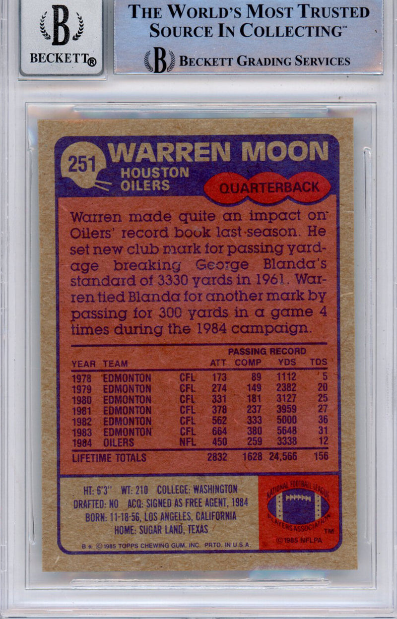 Warren Moon Signed 1985 Topps #251 Trading Card - BAS Grade 10 Slab