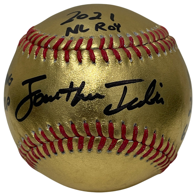 Jonathan India Signed Gold ROMLB Baseball with ROY & Stat Inscriptions PSA