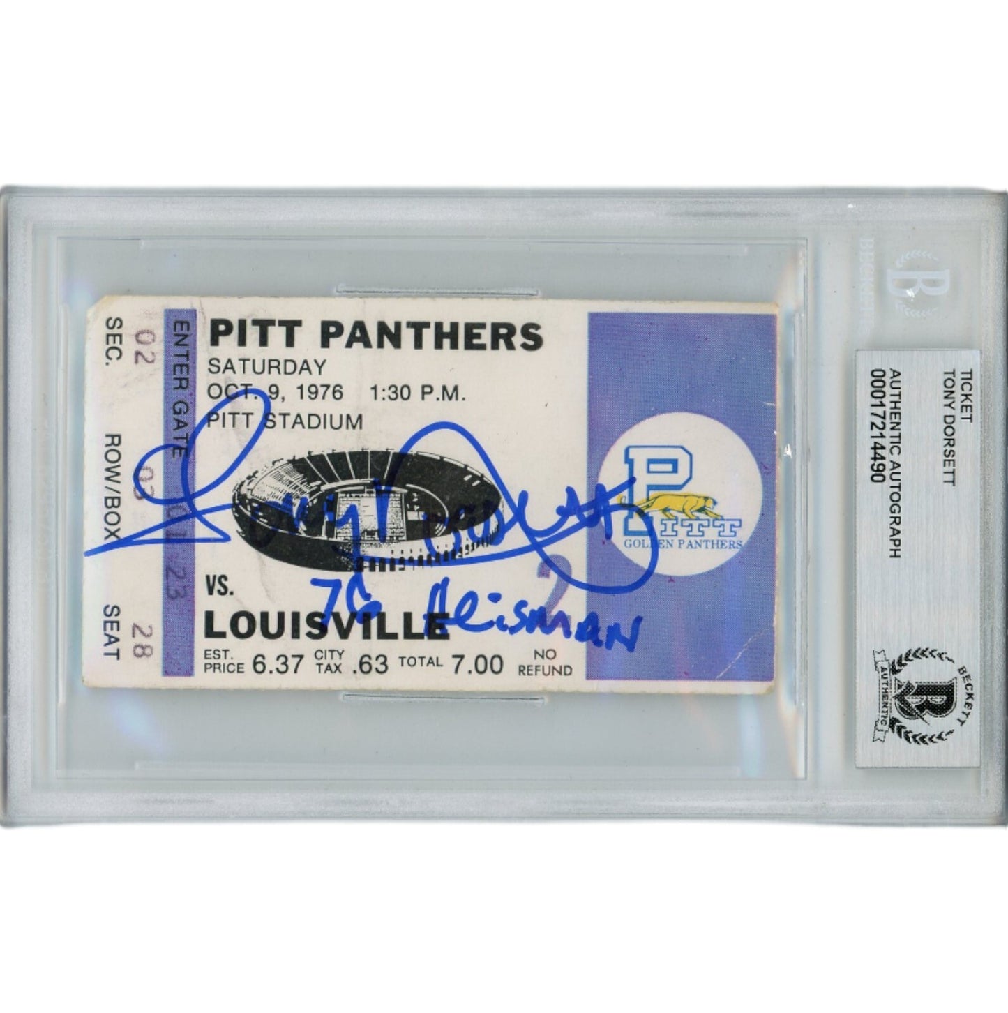 Tony Dorsett Autographed 1976 Pitt Panthers Ticket Stub Heisman Inscription