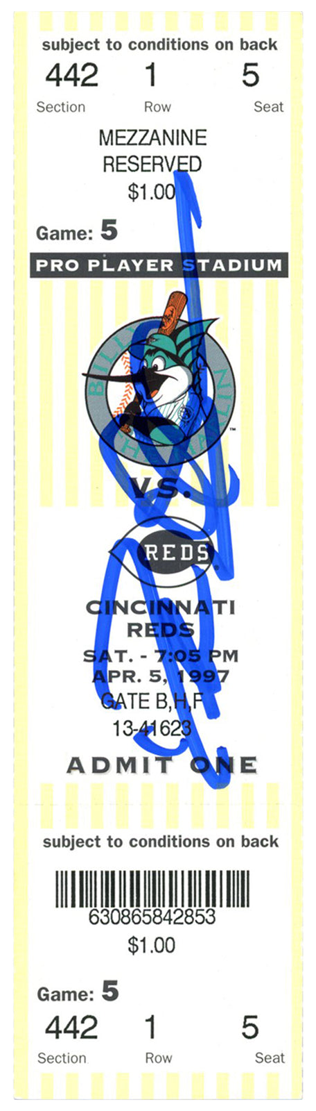 Deion Sanders Signed Cincinnati Reds 1997 Ticket Stub - Beckett BAS