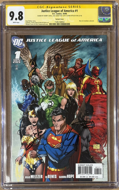 Ben Affleck, Gal Gadot & Henry Cavill Signed Justice League #1 CGC 9.8