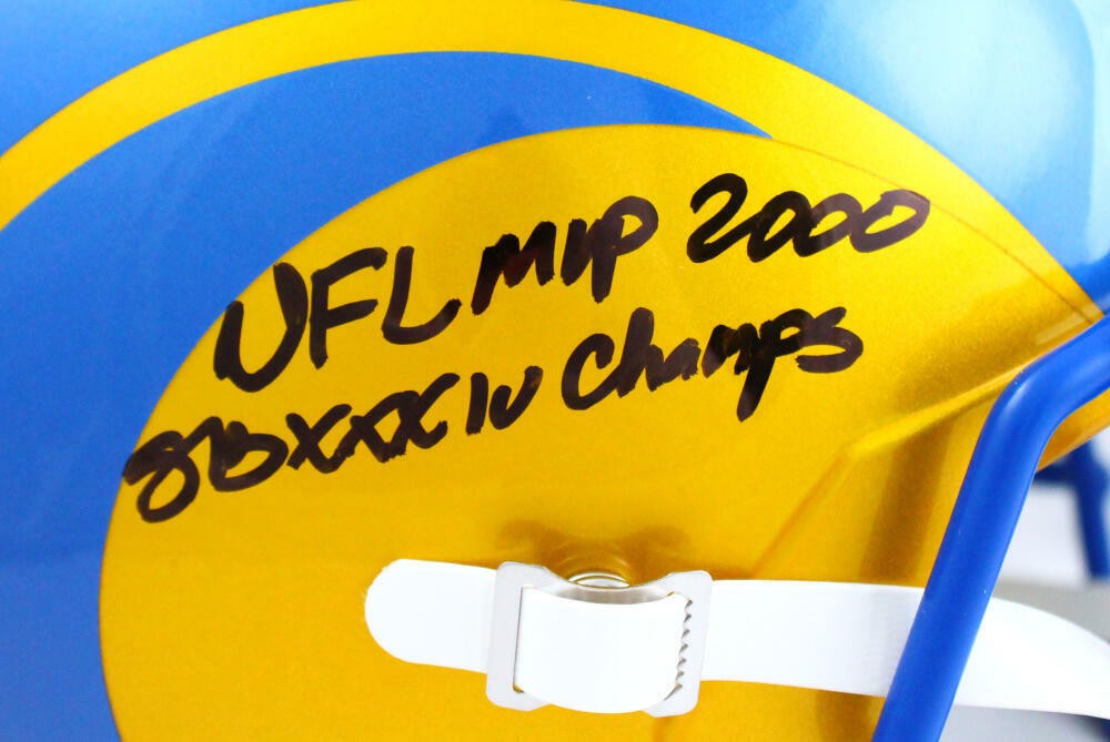 Marshall Faulk Signed Rams Full Size Flash Speed Helmet w/ 3 Inscriptions