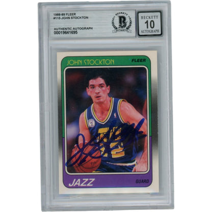 John Stockton Autographed 1988 Fleer #115 Card - BAS 10 Auto