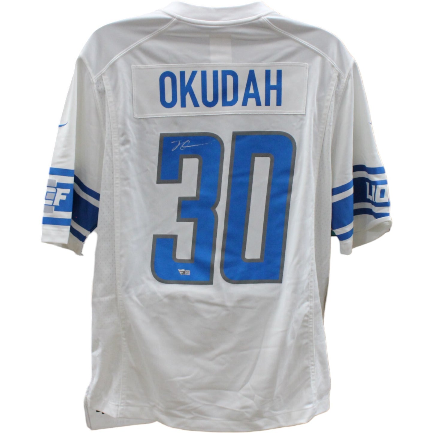 Jeff Okudah Signed Detroit Lions White Nike Jersey