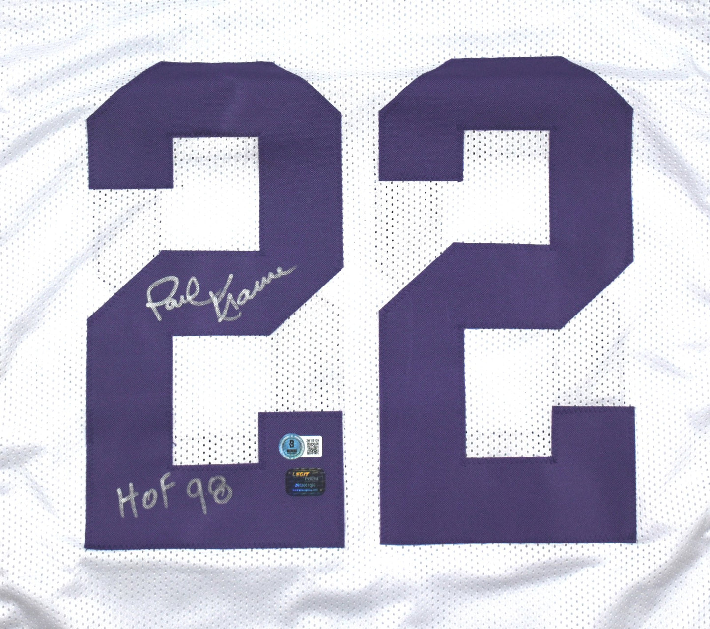 Paul Krause Autographed Custom White Jersey with HOF Inscription