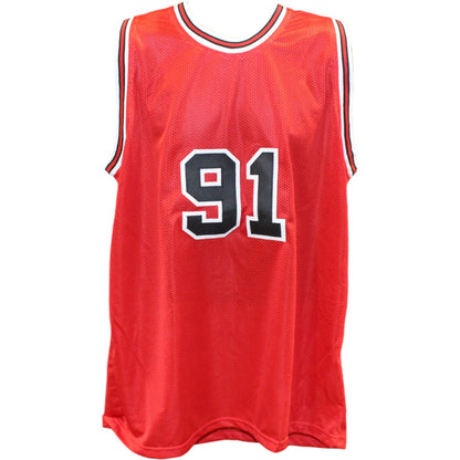 Dennis Rodman Autographed Red Pro Style Jersey (Beckett COA)