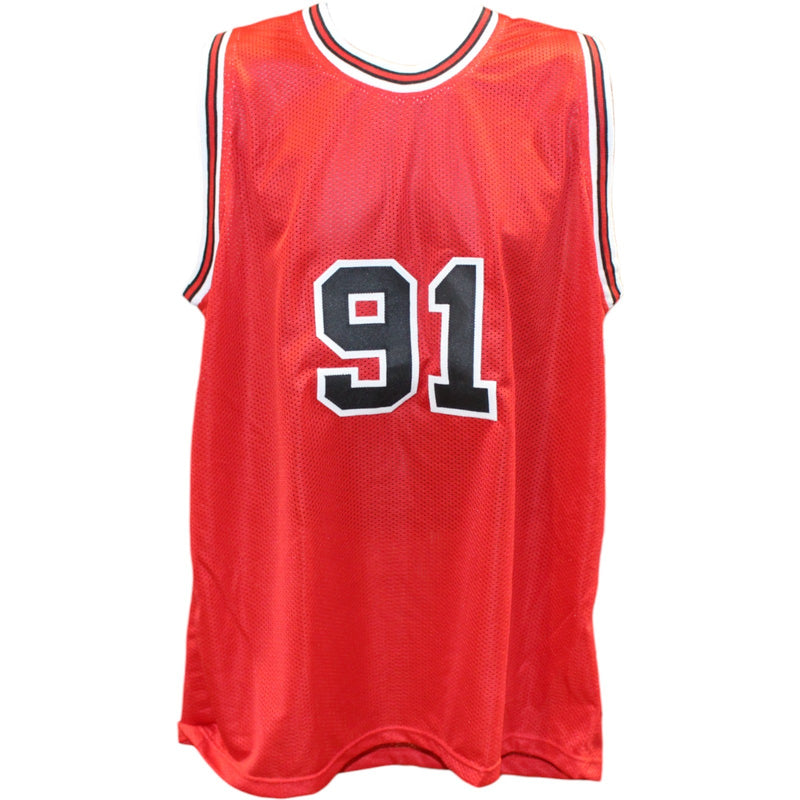 Dennis Rodman Autographed Red Pro Style Jersey (Beckett COA)
