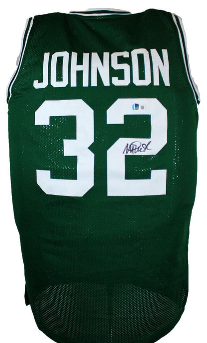 Magic Johnson Autographed Green Custom Jersey