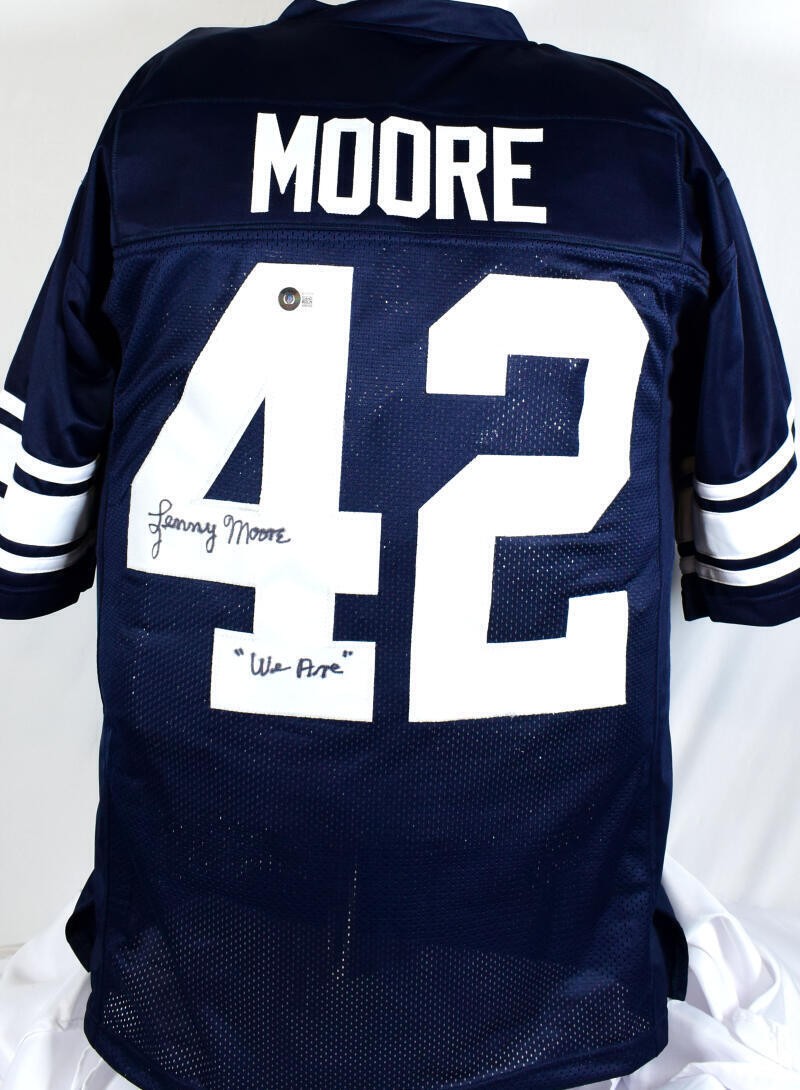 Lenny Moore Autographed Navy Blue "We Are" Custom College Style Jersey