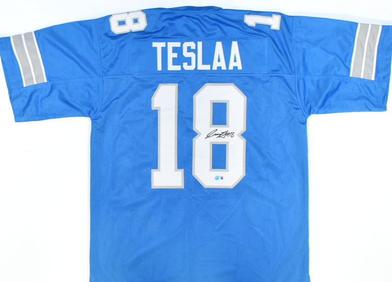 Isaac TeSlaa Autographed Detroit Lions Custom Style Jersey (Blue)