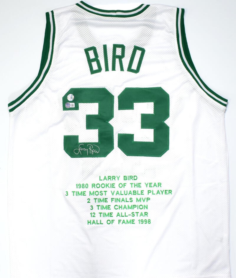 Larry Bird Autographed White Custom STAT Jersey