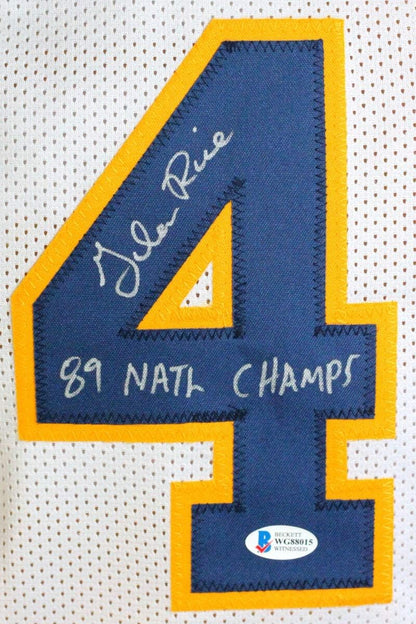 Glen Rice Signed Michigan "89 National Champs" Inscribed White Jersey