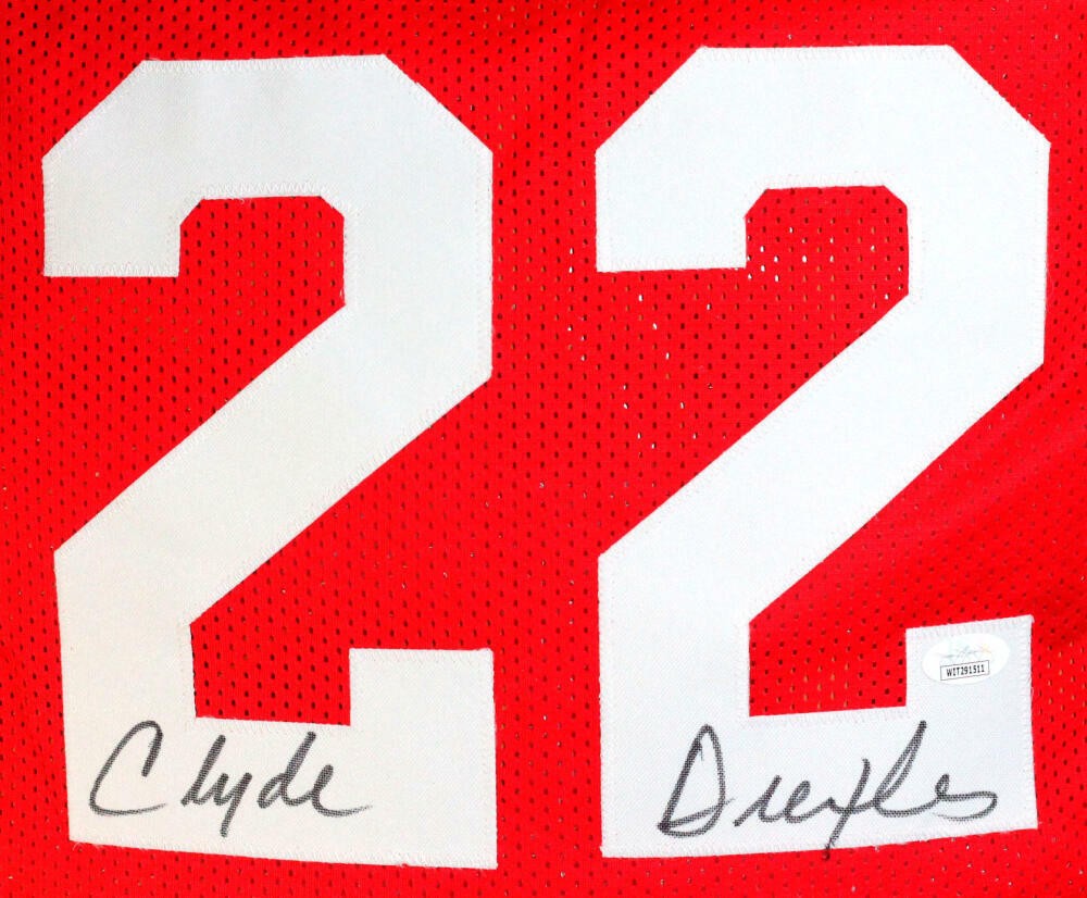 Clyde Drexler Autographed Red Custom Jersey