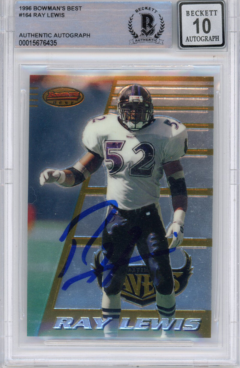 Ray Lewis Signed 1996 Bowman's Best Card #164 BAS Grade 10 Slab