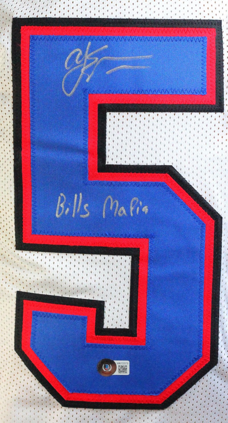 AJ Epenesa Autographed Buffalo Bills White Custom Jersey - "Bills Mafia"