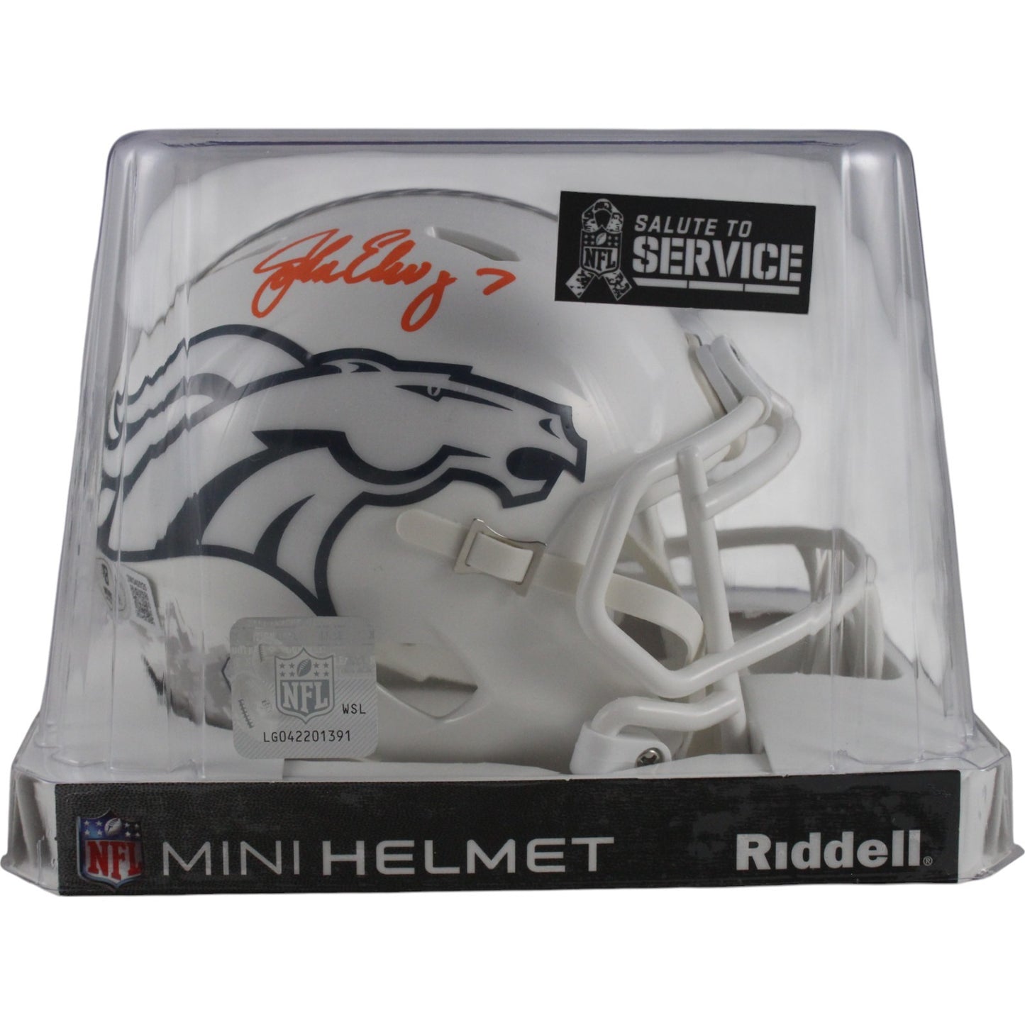 John Elway Denver Broncos Signed 2024 Salute to Service Mini Helmet