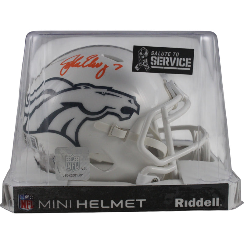 John Elway Denver Broncos Signed 2024 Salute to Service Mini Helmet