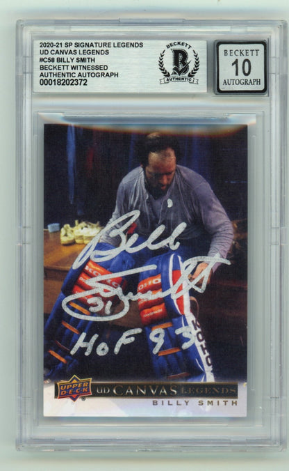 Billy Smith Signed 2020-21 SP Signature Canvas Legends Card BGS 10 Auto