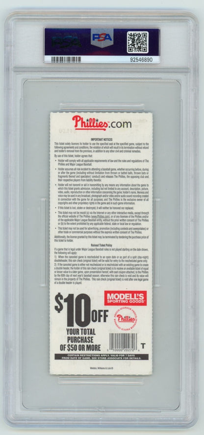 Craig Kimbrel Signed Atlanta Braves MLB Debut Season Ticket PSA 10 Auto