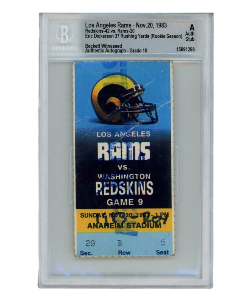 Eric Dickerson Signed Los Angeles Rams Ticket Stub 11/20/1983 "83 ROY" BAS