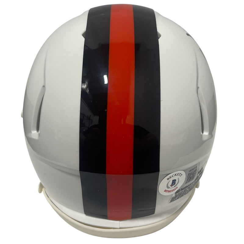 David Njoku Cleveland Browns Signed Alternate White Mini Helmet (BAS COA)