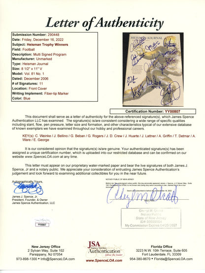 Archie Griffin & Multi-Signed Heisman Winners Signed Heisman Journal JSA
