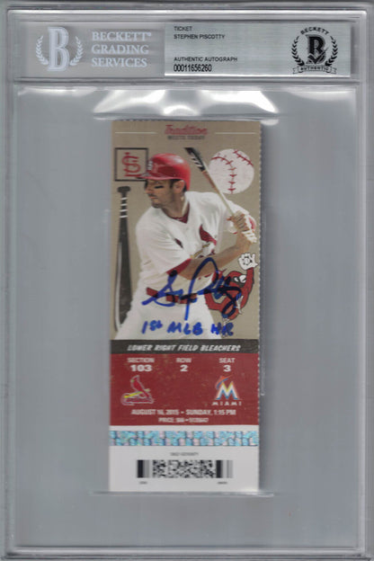 Stephen Piscotty Signed St. Louis Cardinals 1st MLB HR Ticket - BAS Slab