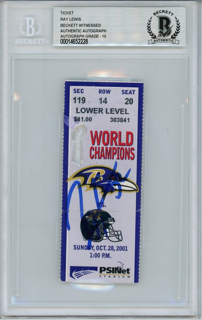Ray Lewis Signed Baltimore Ravens Ticket Stub 10/28/01 vs Jaguars BAS Slab