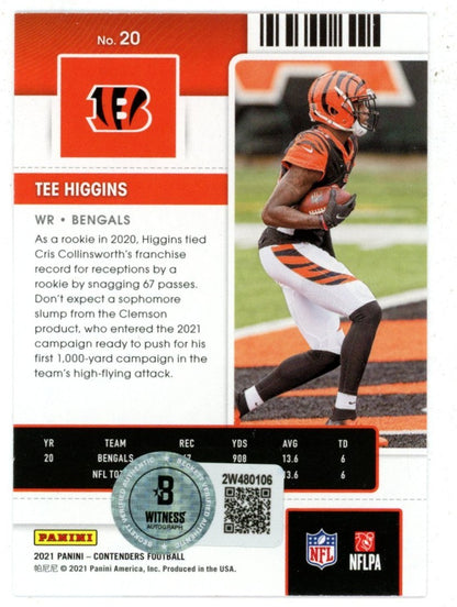 Tee Higgins Autographed 2021 Panini Contenders Cincinnati Bengals Trading Card