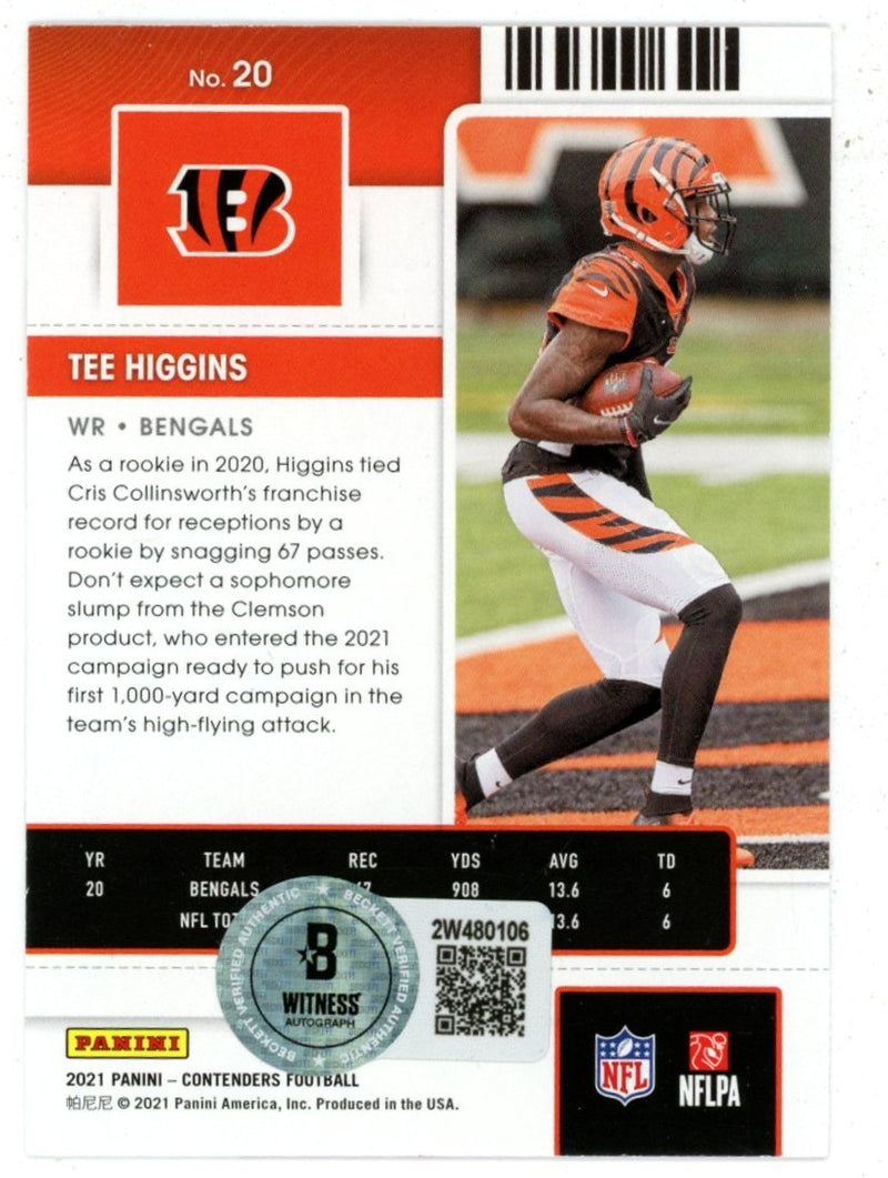 Tee Higgins Autographed 2021 Panini Contenders Cincinnati Bengals Trading Card