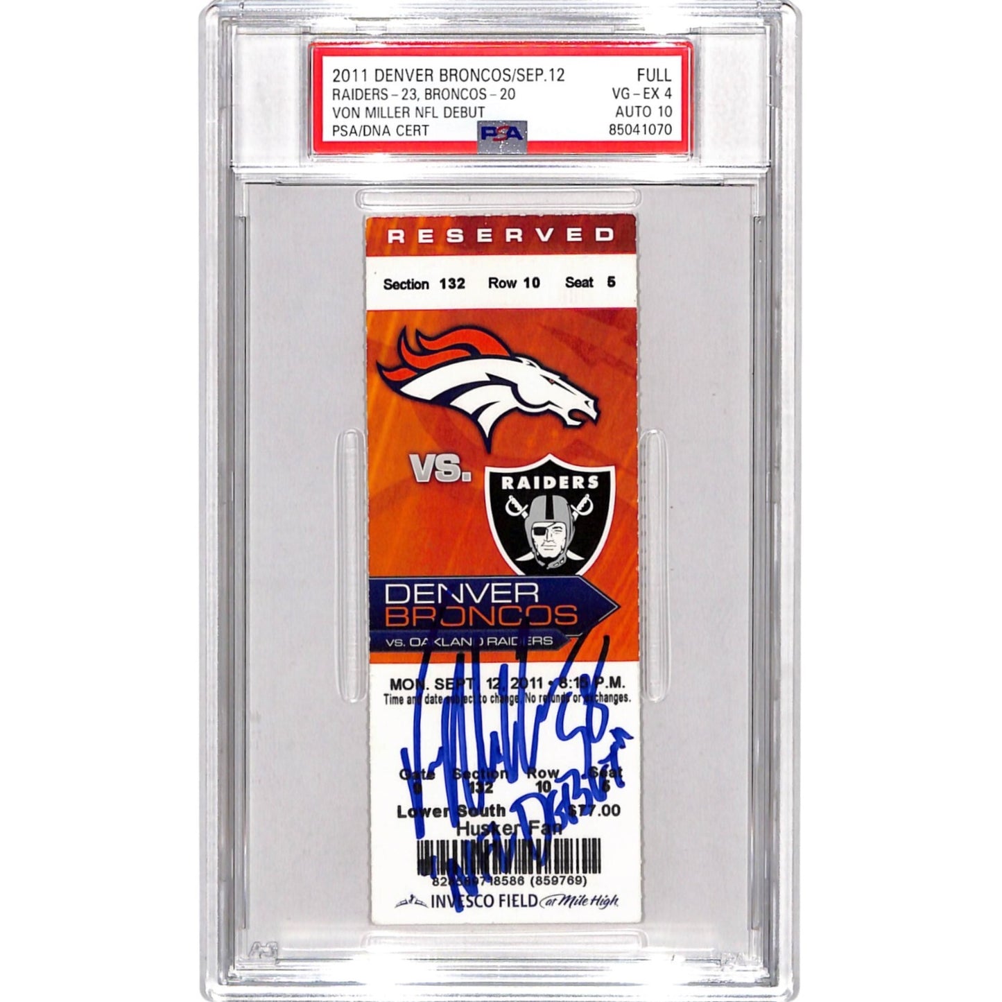 Von Miller Signed Denver Broncos NFL Debut Ticket Stub Slabbed PSA