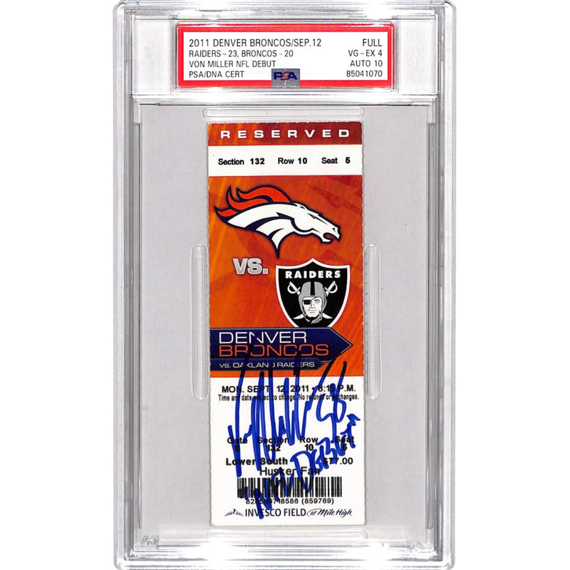 Von Miller Signed Denver Broncos NFL Debut Ticket Stub Slabbed PSA