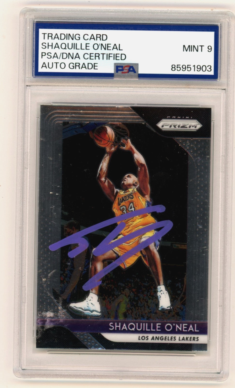 Shaquille O'Neal Autographed 2018-19 Panini Prizm #35 Lakers Card - PSA 9 Auto