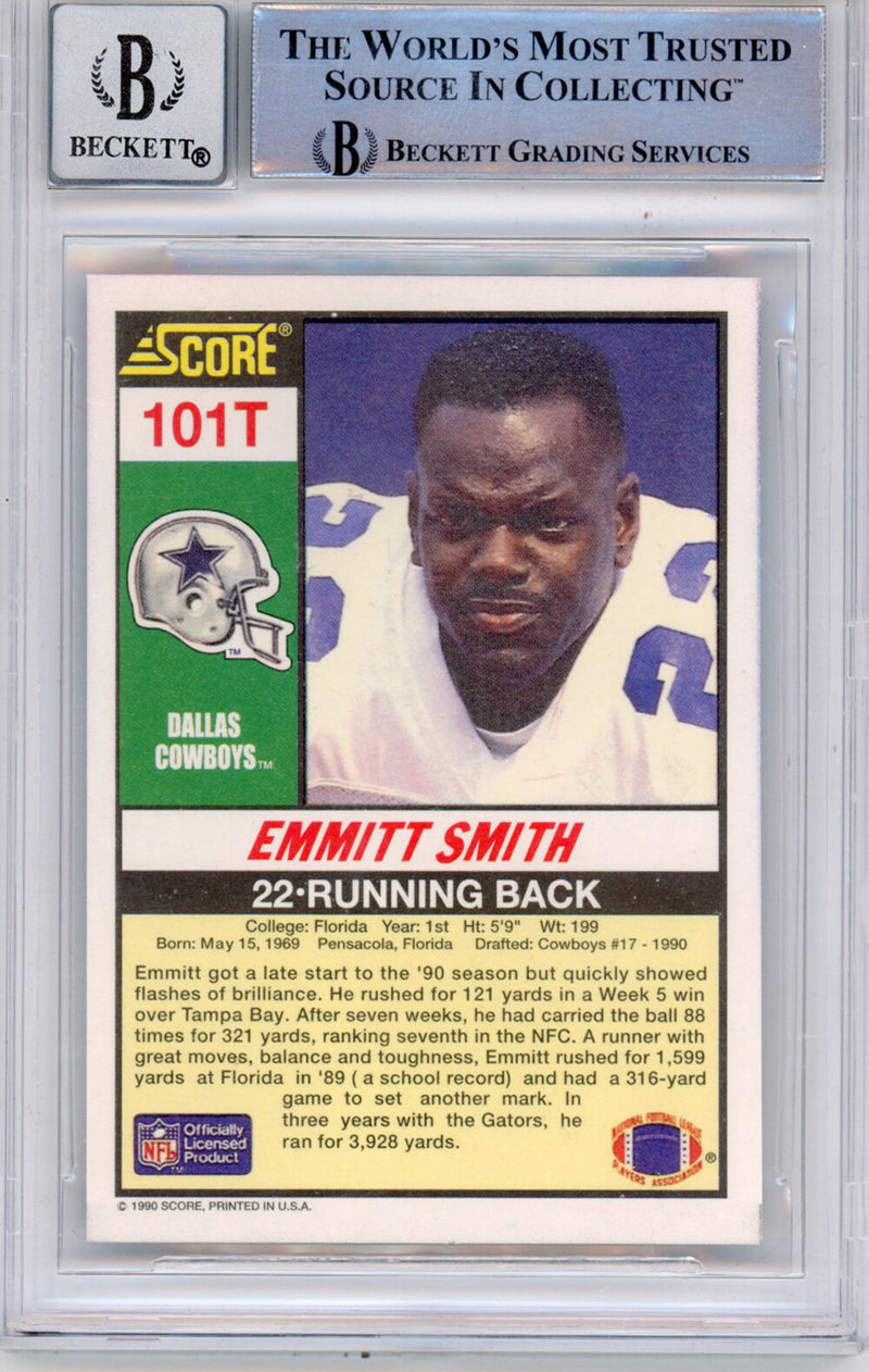 Emmitt Smith Signed 1990 Score Supplemental #101 Trading Card - BAS Grade 10