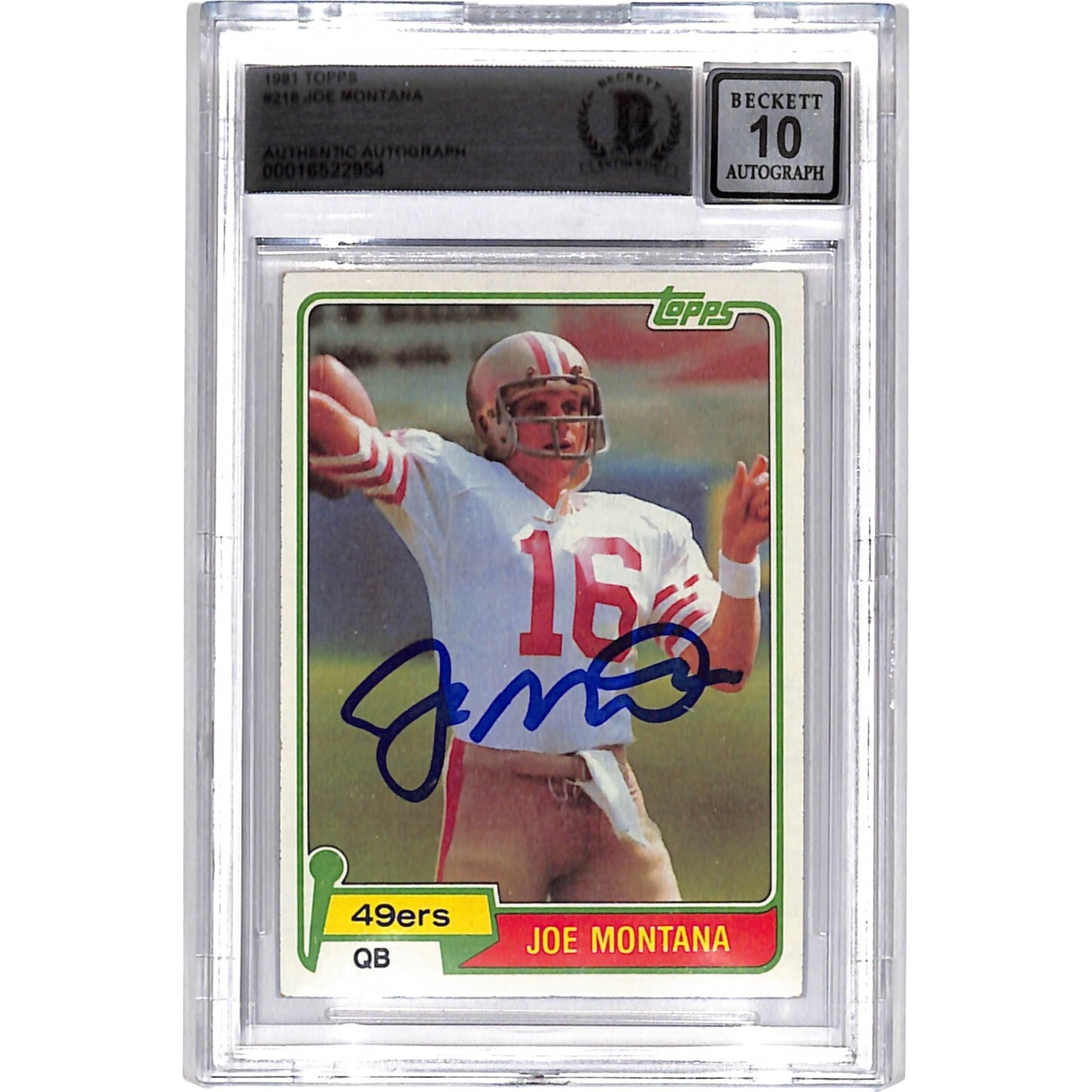 Joe Montana Signed 1981 Topps #216 Rookie Card Beckett 10 Auto