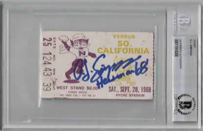 O.J. Simpson Signed 1968 USC Trojans vs Northwestern Ticket BAS Slabbed