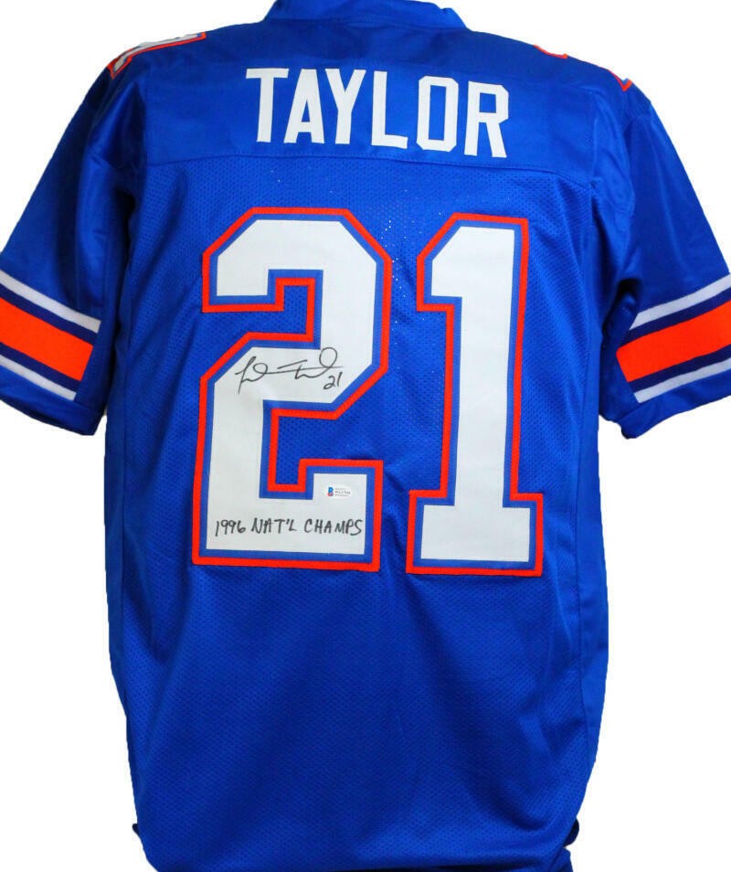 Fred Taylor Signed Florida Gators Style Blue Custom Jersey - 96 Nat'l