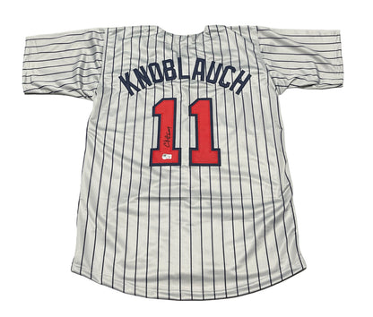 Chuck Knoblauch Signed Minnesota Custom Jersey (91 AL ROY Inscription)