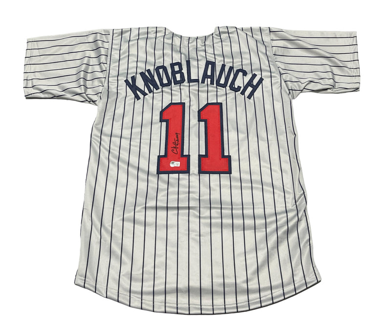 Chuck Knoblauch Signed Minnesota Custom Jersey (91 AL ROY Inscription)