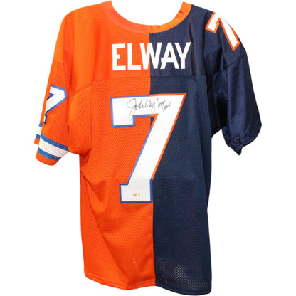 John Elway Signed Denver Broncos Half & Half Jersey HOF Inscription