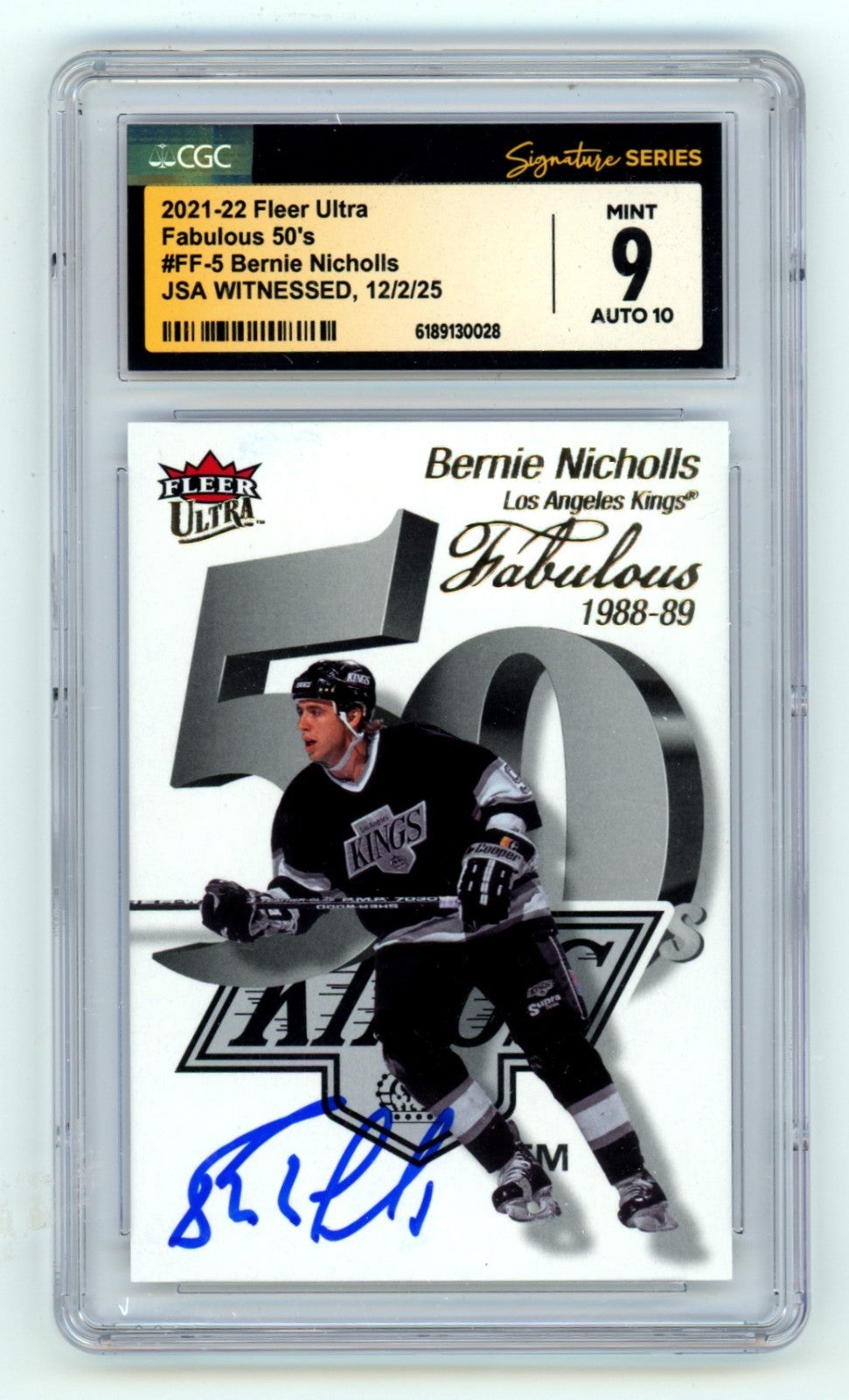 Bernie Nicholls Signed 2021-22 Fleer Ultra Fabulous 50's Card - Auto 10