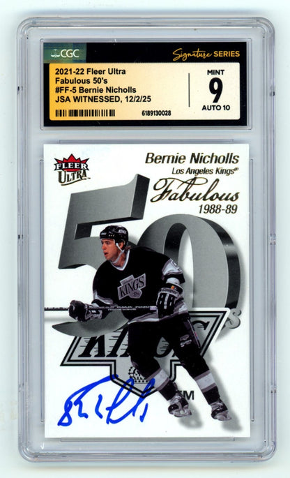 Bernie Nicholls Signed 2021-22 Fleer Ultra Fabulous 50's Card - Auto 10