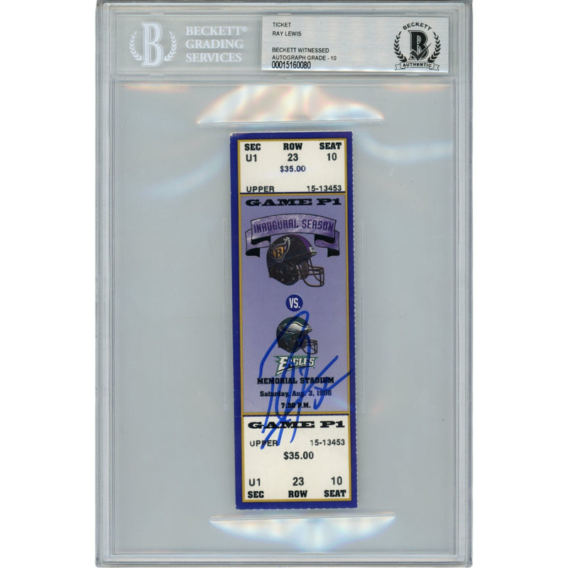 Ray Lewis Autographed Baltimore Ravens 8/3/96 Full Ticket Stub (BAS)