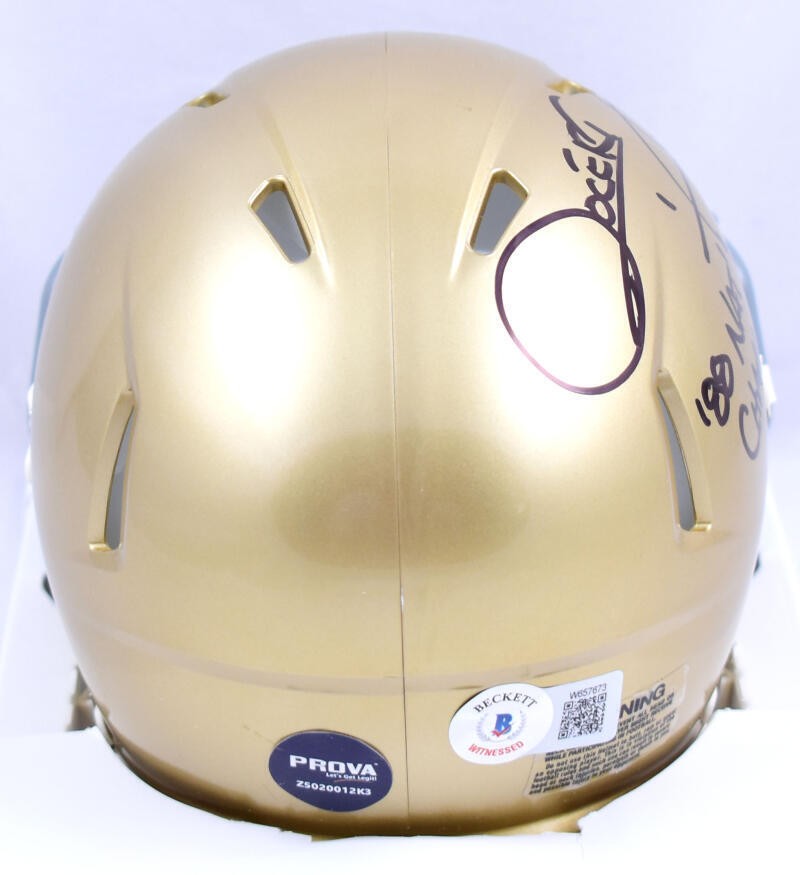 Rocket Ismail Signed Notre Dame Mini Helmet (88 Natl Champs Inscription)