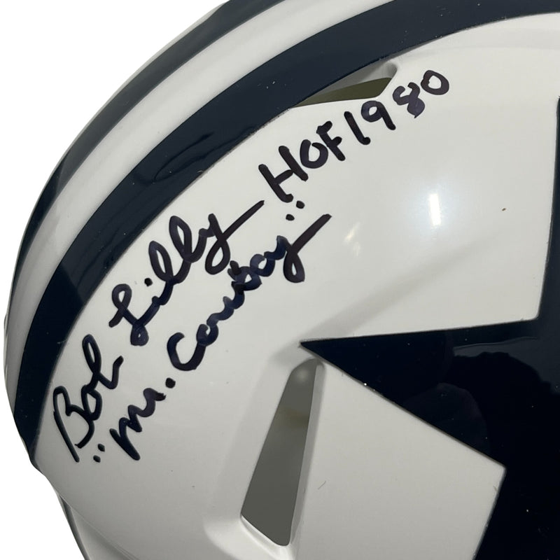 Bob Lilly Signed Dallas Cowboys Throwback Mini Helmet 4 Inscriptions BAS